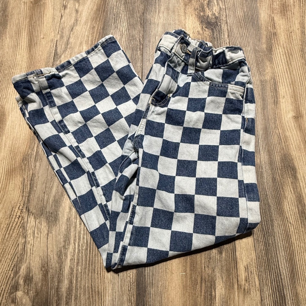 Old Navy Baggy Wide Leg Jeans Blue Checkered Denim Skatecore